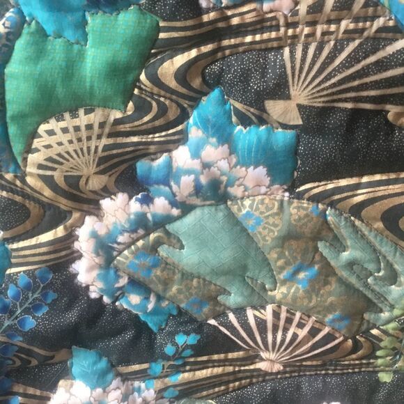 Hand Crafted Turquoise & Gold Quilt - Picture 7 of 16